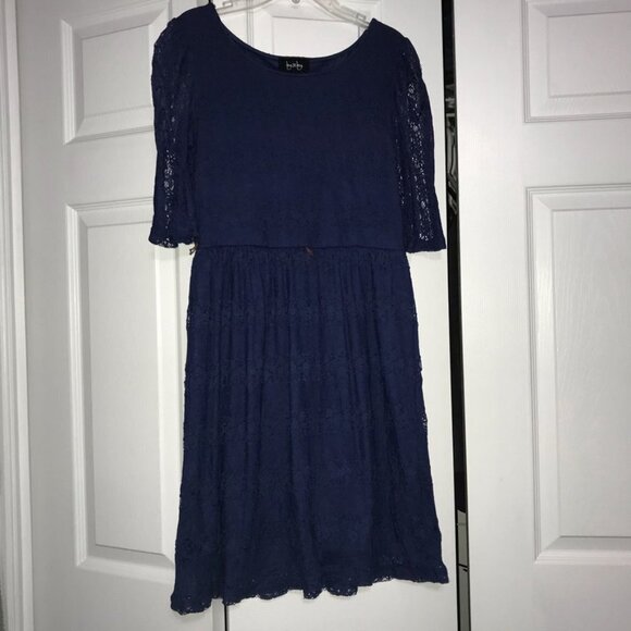 Navy Blue Lace Short Sleeve Dress - Picture 1 of 6
